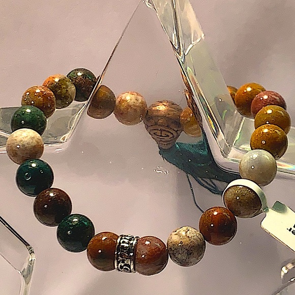 OCEAN JASPER & TASSEL STRETCH BRACELET NEW HEALING STONES - Picture 3 of 6